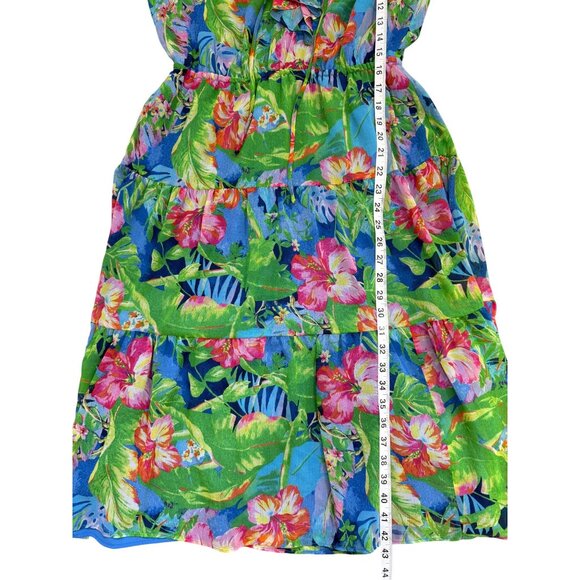 Lauren Ralph Lauren Black Label Georgette Tiered Dress Tropical Size 6 Petite - Picture 7 of 9